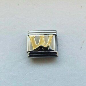 Raised gold metal letter W 9mm stainless steel Italian charm bracelet link new